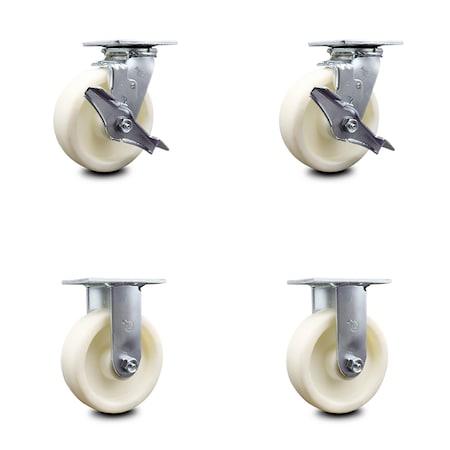 Service Caster 6 Inch Nylon Caster Set with Roller Bearings 2 Brakes 2 Rigid SCC-30CS620-NYR-TLB-2-R-2